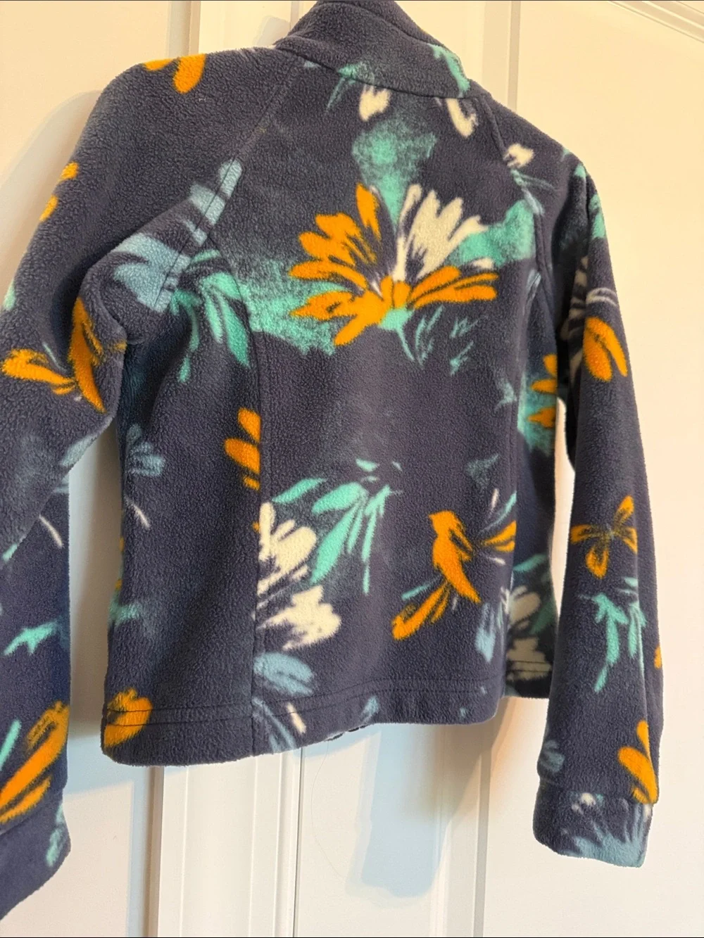 Columbia Navy Floral Fleece Jacket with Teal and Orange Accents